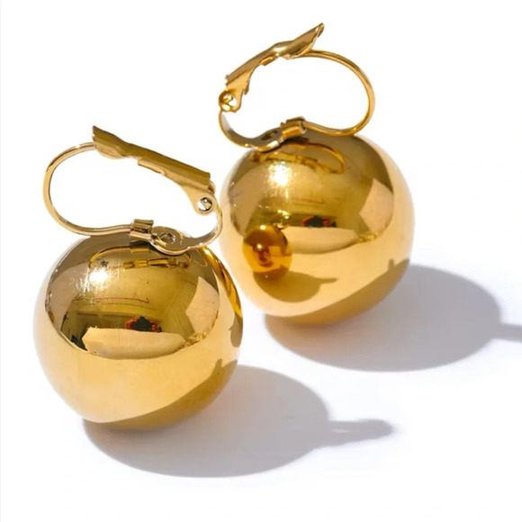 Vintage Retro Gold Ball 18K Gold Stainless Steel Waterproof Large Earrinngs - Picture 4 of 17